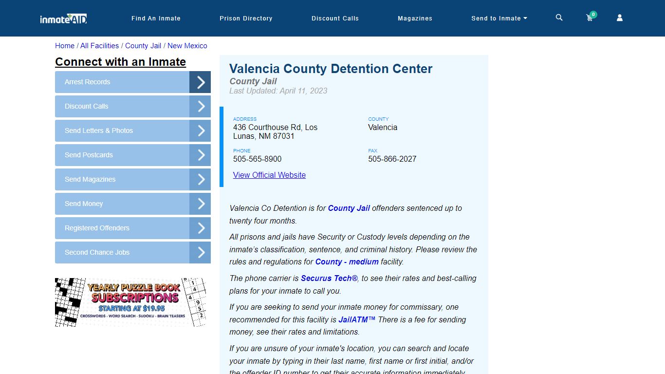 Valencia County Detention Center - Inmate Locator